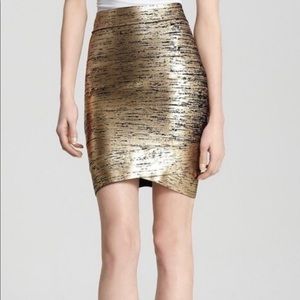 BCBG Gold Foil Bandage Skirt - Small